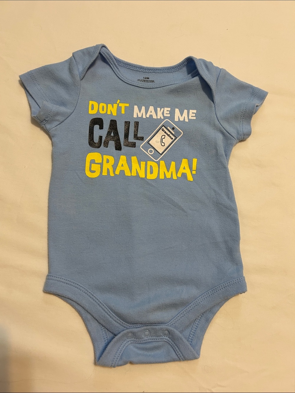 Don't Make Me Call Grandma! Blue Baby One-Piece